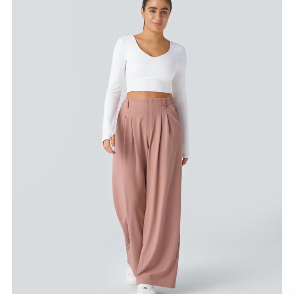HALARA Wide-Leg High-Rise Pants in Rose Tan